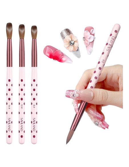 Juego de Pinceles Acrílicos SAVILAND 3PCS Tamaños 8/10/14