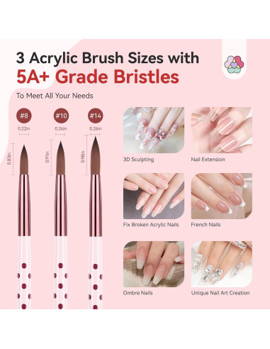 Juego de Pinceles Acrílicos SAVILAND 3PCS Tamaños 8/10/14