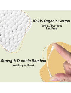 Hisopos de Algodón Orgánico de Bambú 1000 Unidades Doble Punta 2