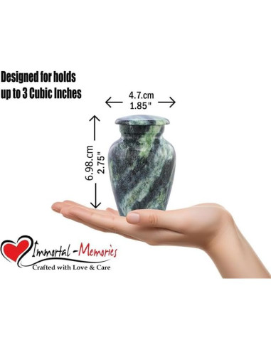 Urna Conmemorativa Mini de Metal Verde Enrollado - 3 Pulgadas Cúbicas