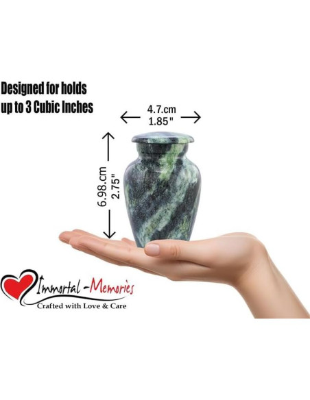 Urna Conmemorativa Mini de Metal Verde Enrollado - 3 Pulgadas Cúbicas