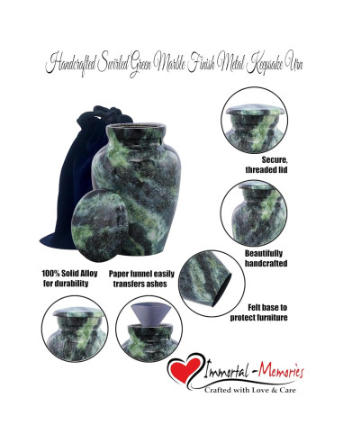 Urna Conmemorativa Mini de Metal Verde Enrollado - 3 Pulgadas Cúbicas