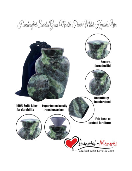 Urna Conmemorativa Mini de Metal Verde Enrollado - 3 Pulgadas Cúbicas