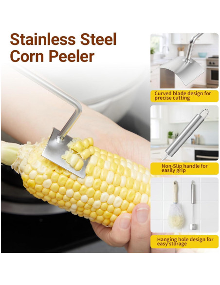 Pelador de Maíz Nuogo 2 en 1 con Cepillo de Acero Inoxidable