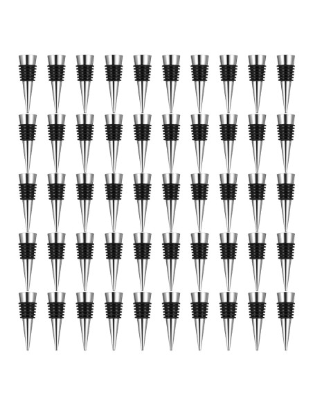 50 Tapones de Vino Reutilizables WLLHYF Plata Silicona
