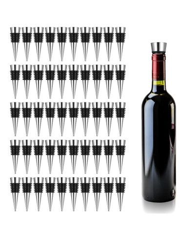50 Tapones de Vino Reutilizables WLLHYF Plata Silicona