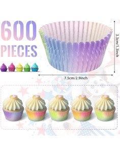 600 Forros de Cupcake Arcoíris Zonon Papel Desechable 2