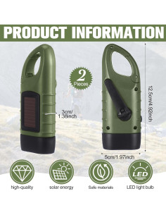 2 Linternas de Manivela Solar LED Leelosp Verde Militar 2