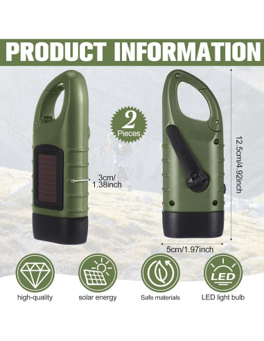 2 Linternas de Manivela Solar LED Leelosp Verde Militar