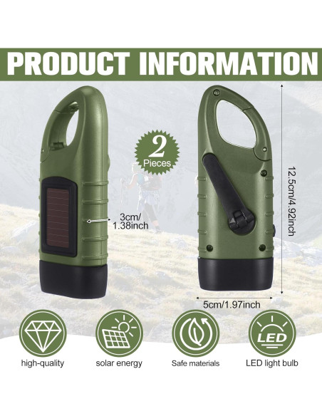 2 Linternas de Manivela Solar LED Leelosp Verde Militar