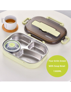 Caja de Almuerzo Aislada YWHWXB 1.5L Verde 4 Compartimentos 2