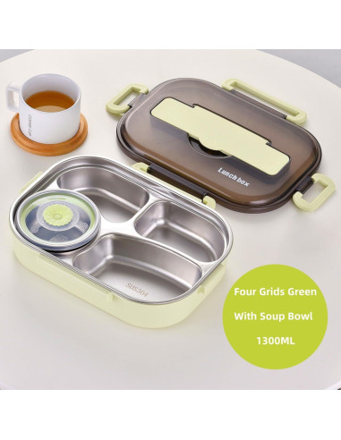 Caja de Almuerzo Aislada YWHWXB 1.5L Verde 4 Compartimentos