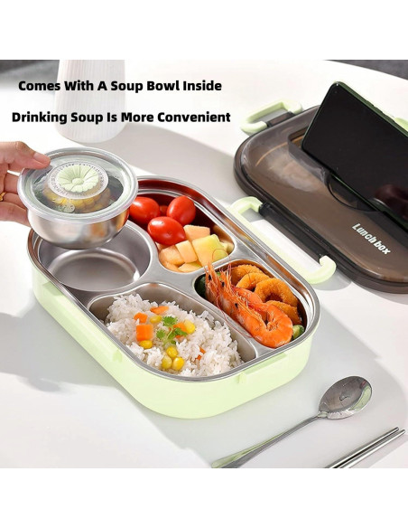 Caja de Almuerzo Aislada YWHWXB 1.5L Verde 4 Compartimentos