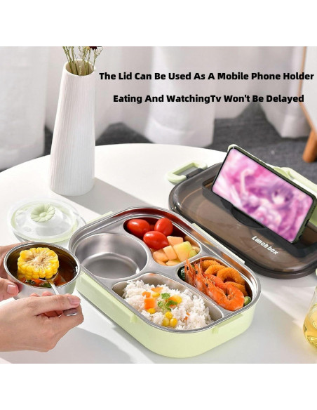 Caja de Almuerzo Aislada YWHWXB 1.5L Verde 4 Compartimentos