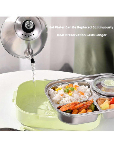 Caja de Almuerzo Aislada YWHWXB 1.5L Verde 4 Compartimentos