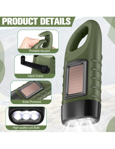 2 Linternas de Manivela Solar LED Leelosp Verde Militar