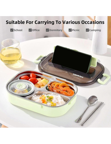 Caja de Almuerzo Aislada YWHWXB 1.5L Verde 4 Compartimentos