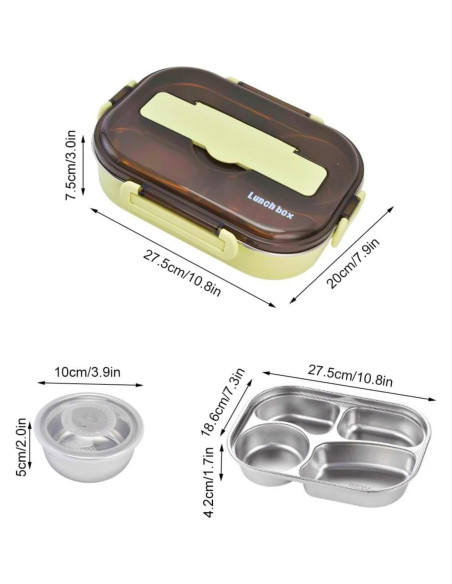 Caja de Almuerzo Aislada YWHWXB 1.5L Verde 4 Compartimentos