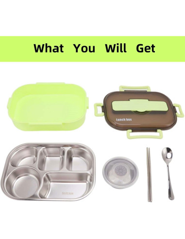 Caja de Almuerzo Aislada YWHWXB 1.5L Verde 4 Compartimentos