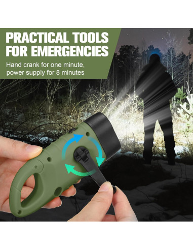 2 Linternas de Manivela Solar LED Leelosp Verde Militar