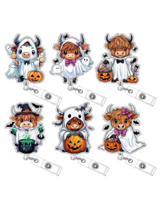 6 Insignias de Fantasma de Halloween Huquary con Clip Retráctil