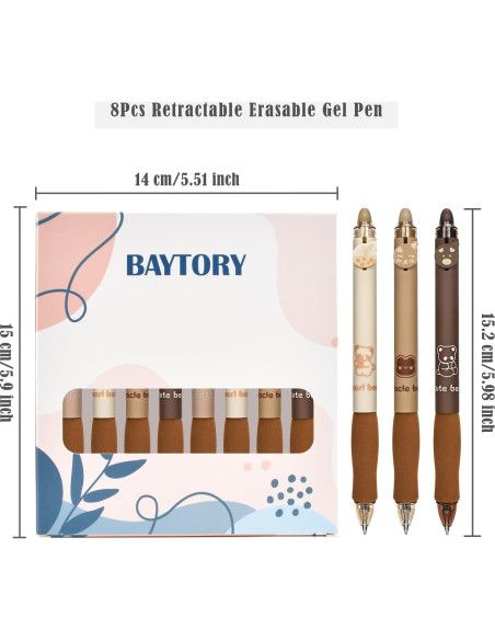 Set de 8 Lápices de Gel Borrables BAYTORY Café 0.3mm