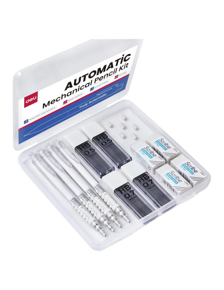 Juego de Lápices Mecánicos Deli, 4 Lápices 0.5mm y 0.7mm