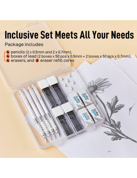 Juego de Lápices Mecánicos Deli, 4 Lápices 0.5mm y 0.7mm