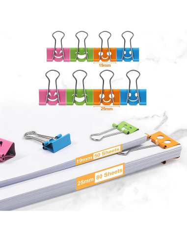 Clips de Papel Binder Sonrientes Coideal - 100 Pcs 19mm y 25mm