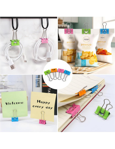 Clips de Papel Binder Sonrientes Coideal - 100 Pcs 19mm y 25mm