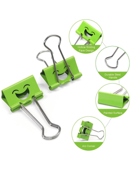Clips de Papel Binder Sonrientes Coideal - 100 Pcs 19mm y 25mm