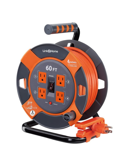Carrete de Cable de Extensión Link2Home 18.3 m 4 Salidas 120V