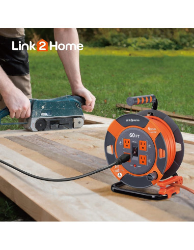 Carrete de Cable de Extensión Link2Home 18.3 m 4 Salidas 120V