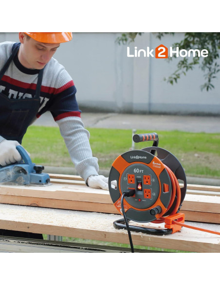Carrete de Cable de Extensión Link2Home 18.3 m 4 Salidas 120V