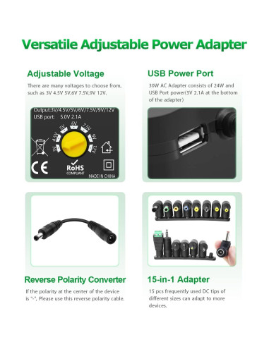 Adaptador de corriente universal 30W Arkare DC 3-12V 2A