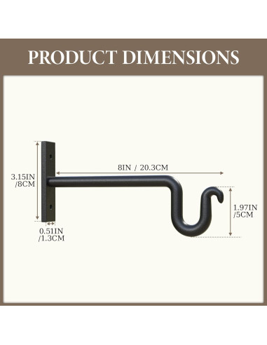 Gancho para Plantas KOOKASHOP 20.32 cm Metal Negro 2 Piezas