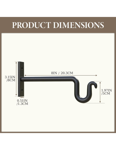 Gancho para Plantas KOOKASHOP 20.32 cm Metal Negro 2 Piezas