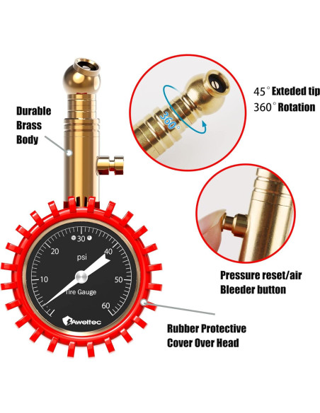 Medidor de Presión de Neumáticos AWELTEC 0-4.14 Bar 2"
