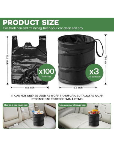 Bote de Basura Plegable ZJoey para Automóvil 7.57L Negro