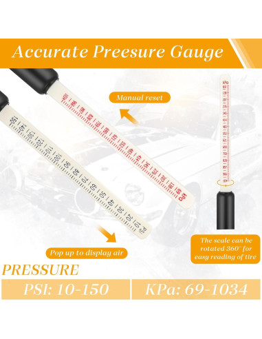 Medidor de Presión de Neumáticos Yunsailing 10 Pcs 0.7-10.3bar