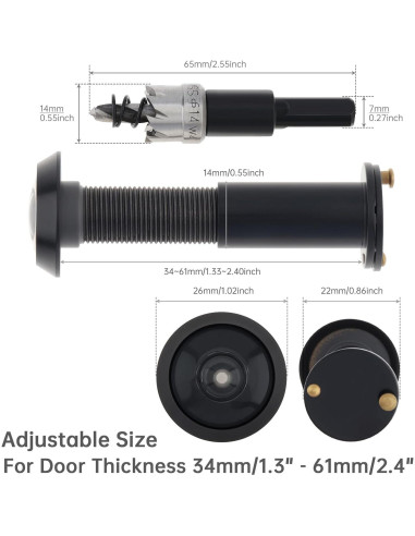 Mirilla de Puerta de Latón Sólido 180 Grados con Broca 14mm
