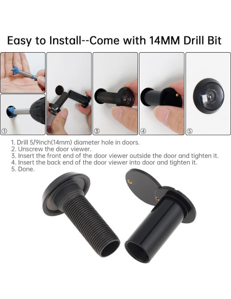 Mirilla de Puerta de Latón Sólido 180 Grados con Broca 14mm