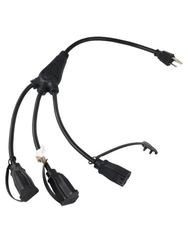 Divisor de Enchufe 1 a 3 EP 0.88m Negro Resistente Exterior