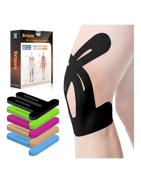 Cinta Kinesiológica PreCortada KTQUICK 12 PCS Negra