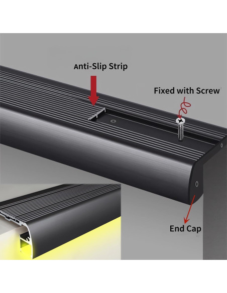 5 Pack Perfil de Aluminio LED Antideslizante ZHAOLIGH 1M Negro