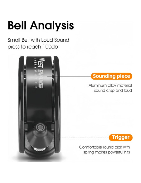 Campana de Bicicleta Chainrise Negra 100dB para Manillar 22.2mm