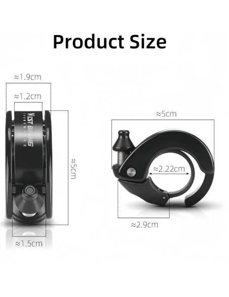 Campana de Bicicleta Chainrise Negra 100dB para Manillar 22.2mm