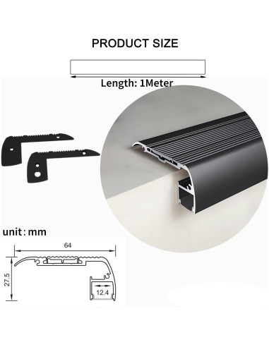 5 Pack Perfil de Aluminio LED Antideslizante ZHAOLIGH 1M Negro