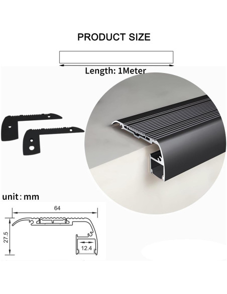 5 Pack Perfil de Aluminio LED Antideslizante ZHAOLIGH 1M Negro