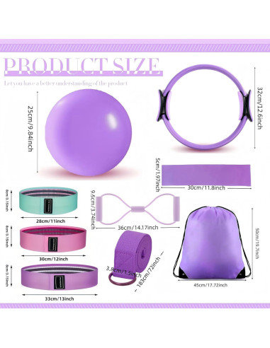 Kit de Pilates Yizocok con Anillo, Bandas y Pelota - 0.95 kg